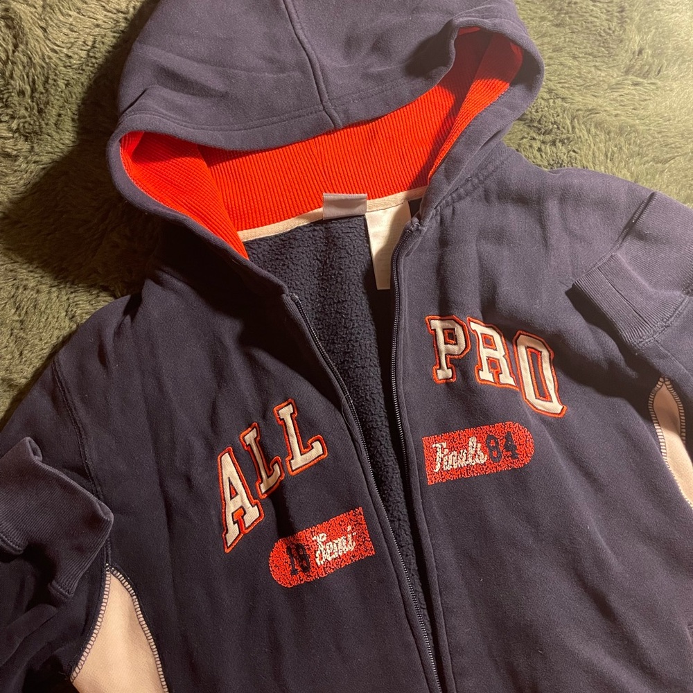 Navy Blue Hoodie with Red Accents